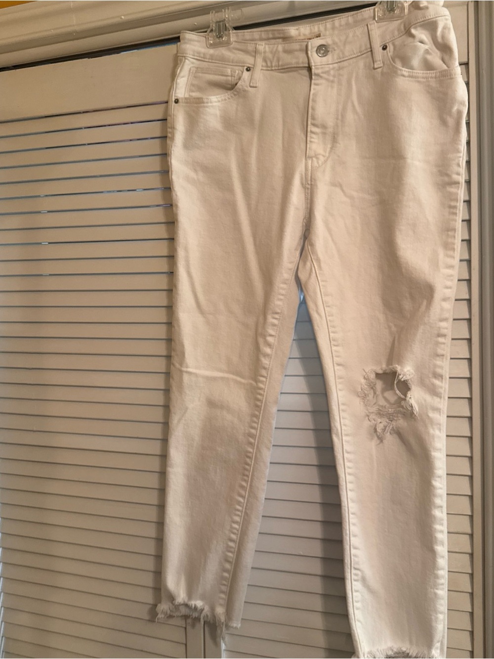 Levi's White Straight Leg Distressed Jeans